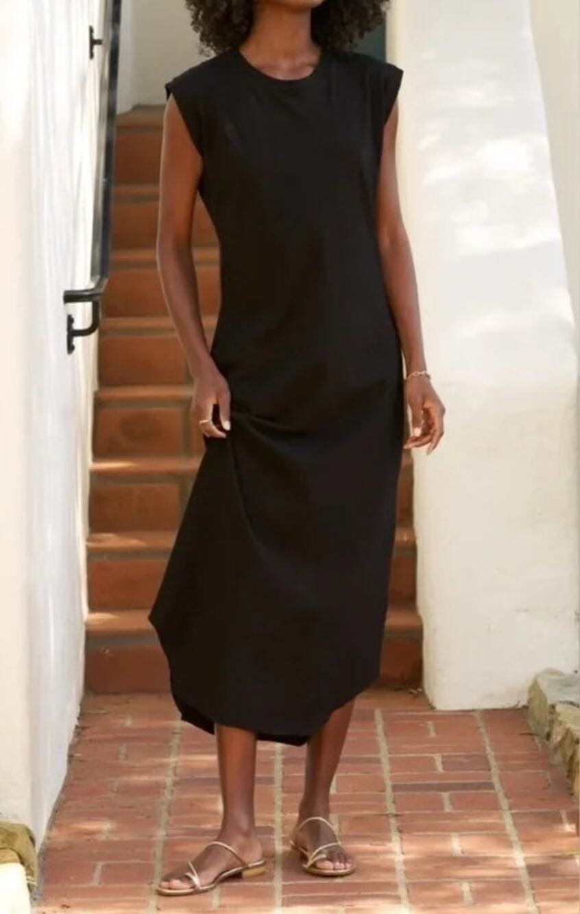 Frank & Eileen Cory 100% Cotton Cap Sleeve Muscle Tee Maxi Dress Black Medium